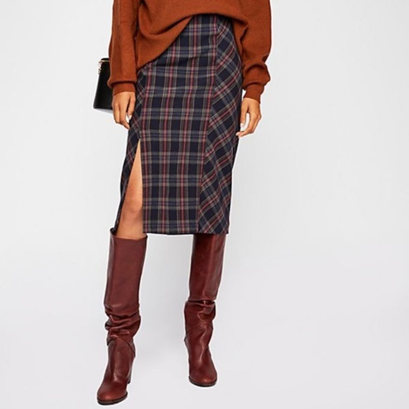 Free People Dresses & Skirts - Free People Plaid Midi Pencil Skirt Size 0 | Back Zip | Grunge Preppy Dark Acade